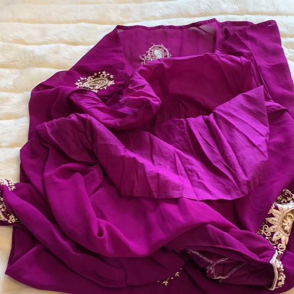 Vintage beaded magenta purple puff sleeve Punjabi Ethnic party dress S M - Picture 11 of 11